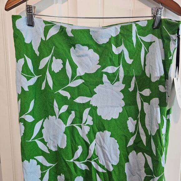 Kate Spade Linen Skirt Womens Large Green Blue Floral Pencil Modest Boho Twee - Picture 3 of 8